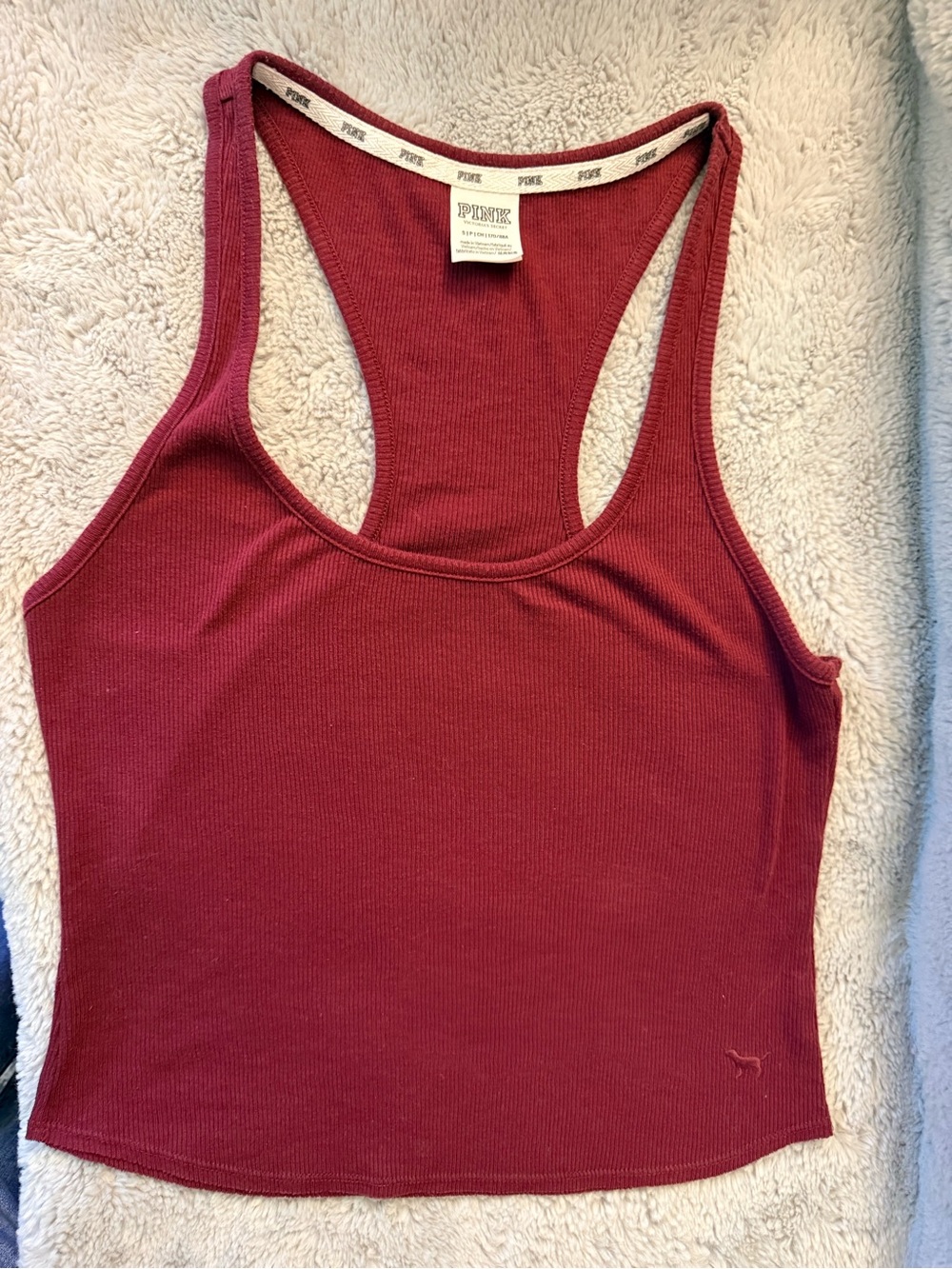 Victoria's Secret PINK Ribbed Racerback Tank Top - Burgundy